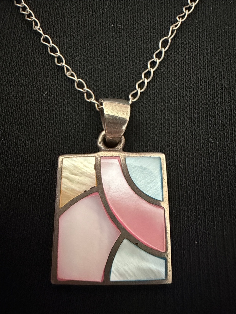 Vintage 925 sterling silver Art Deco MCM necklace, natural mother of pearl